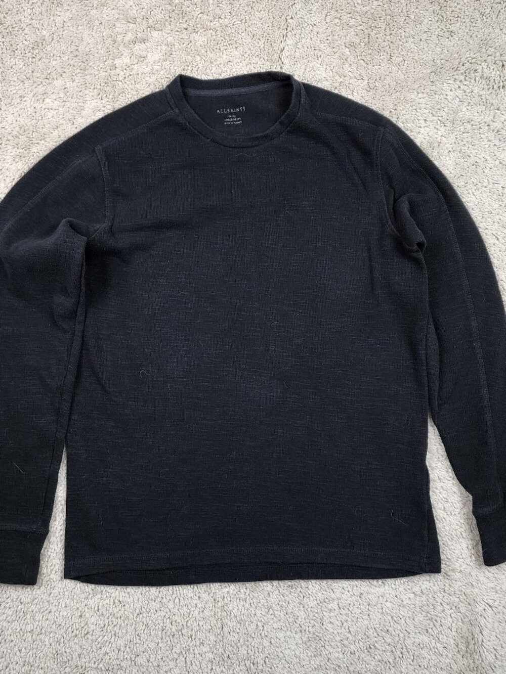 All Saints Muse Thermal Shirt Mens Size Small Black Knit Sweatshirt S Winter USA